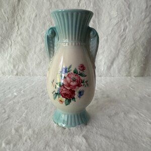 Vintage Royal Copley Vase 20th Century Shabby Chic Cottage Floral Blue Pink 7"